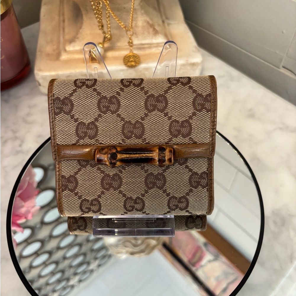 Gucci Bamboo Canvas Compact Wallet - Brown Monogram - Picture 2 of 16